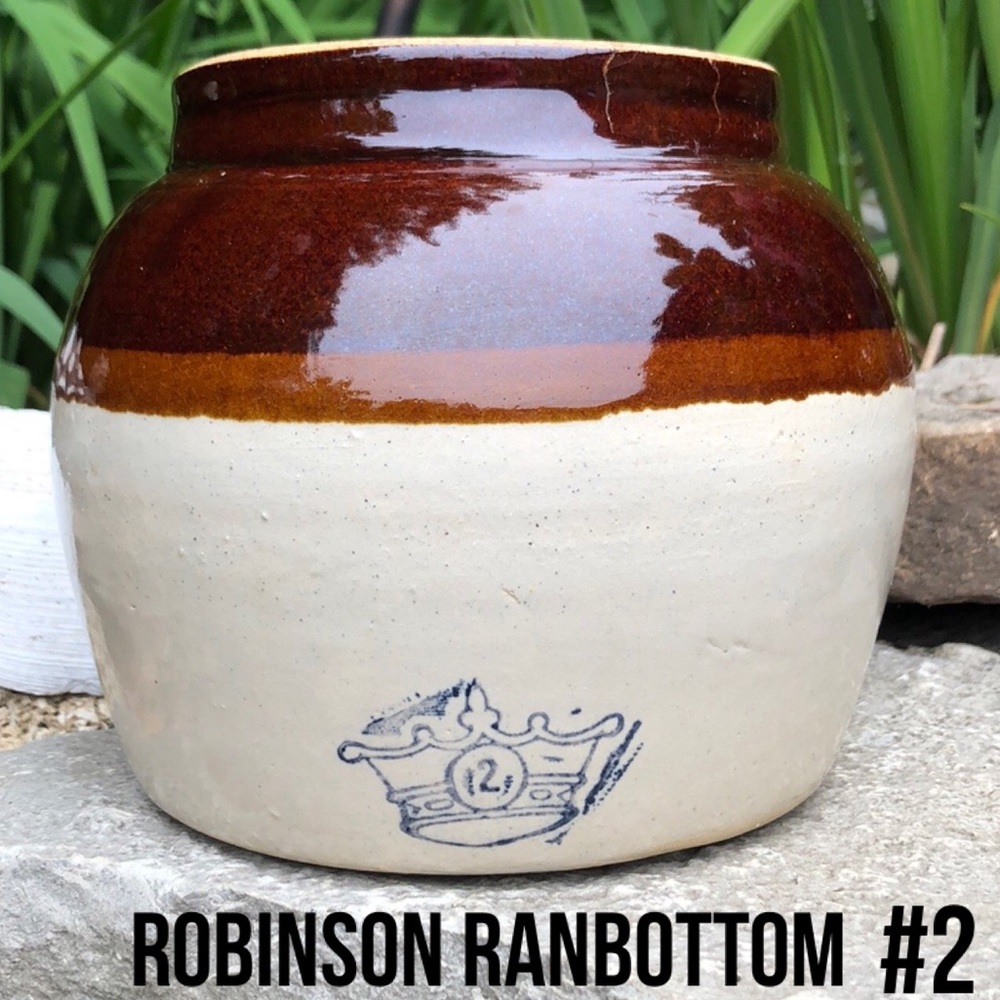 Primitive Robinson Ranbottom Blue Crown #2 Stone Ware Pottery Jar-Made in USA